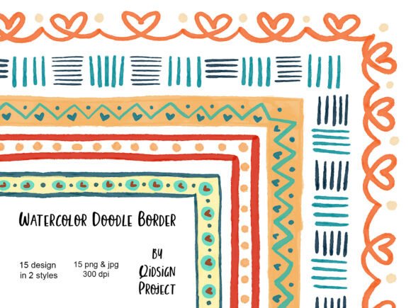 15 Watercolor Doodle Borders Bundle: A Designer's Toolkit