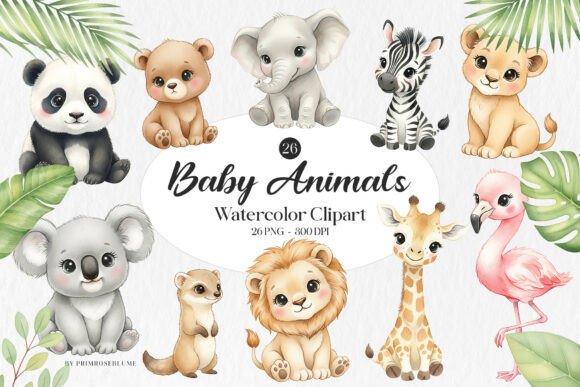 Baby Animals Watercolor Clipart