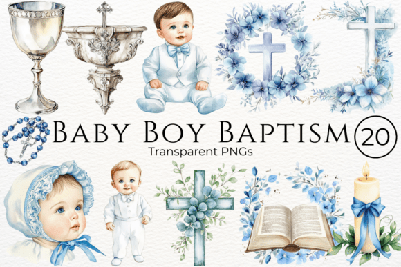 Baby Boy Baptism Watercolor Cliparts