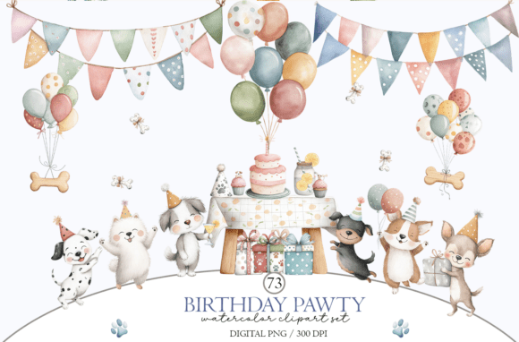 Capturing the Joy of Dog Birthday Party Clipart Watercolor