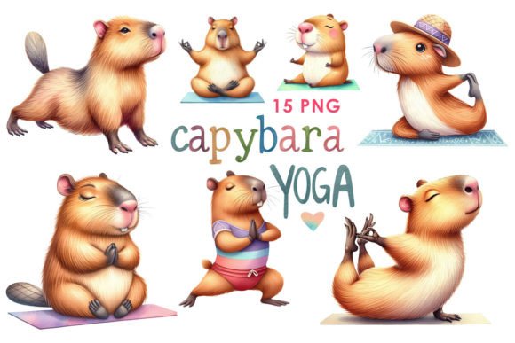 Capybaras Yoga Collection PNG Clipart
