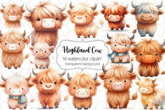 Cute Highland Cow Clipart Bundle: Adorable Design Assets