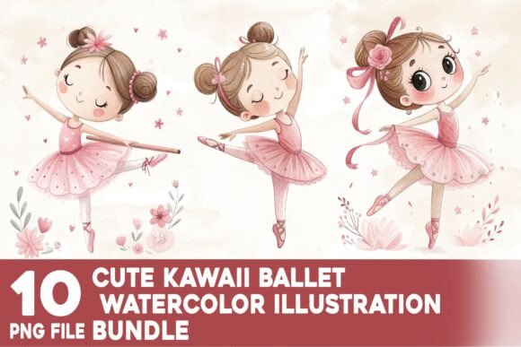Cute Kawaii Ballet Watercolor Bundle: Style & Use