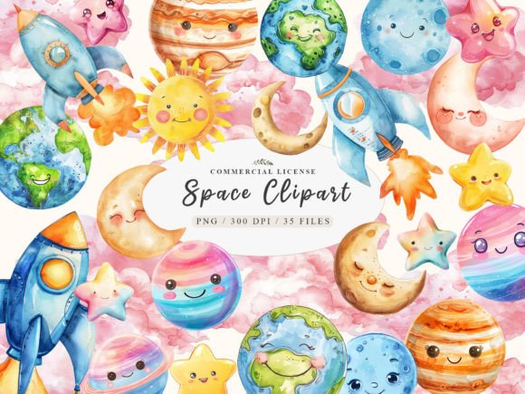 Cute Space Clipart & Space Birthday Party Design