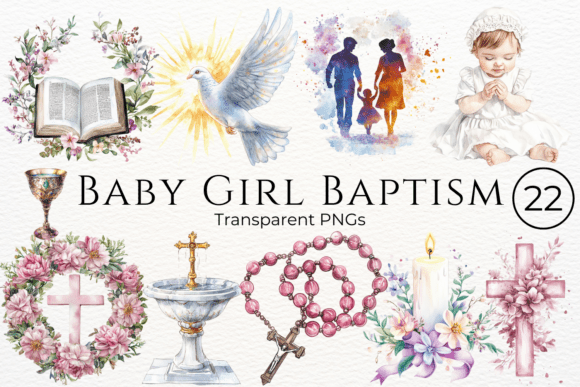 Designing with Baby Girl Baptism Watercolor Cliparts