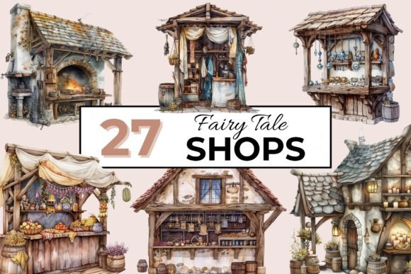 Fairy Tale Village Shops Clipart Bundle