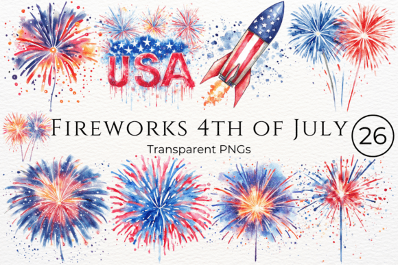 Fireworks 4th of July Watercolor Clipart