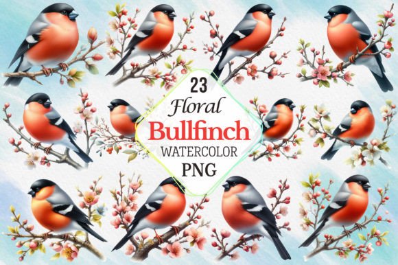 Floral Bullfinch Birds Clipart