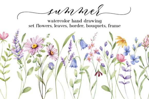 Floral Watercolor Set Flowers and Leaves for Branding and Design