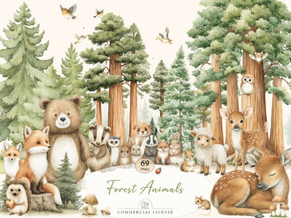 Forest Animals Watercolor Set for Creative Design