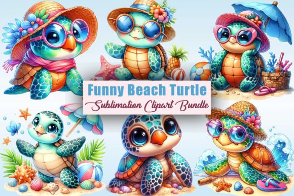 Funny Chic Beach Sea Turtle PNG Clipart for Playful Branding