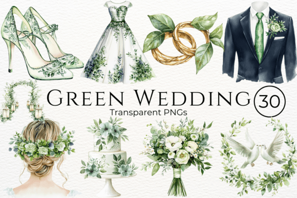 Green Wedding Watercolor Cliparts for Natural Elegance