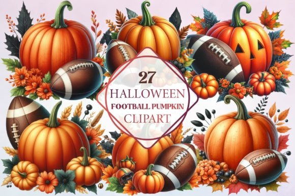 Halloween Football Pumpkin Clipart for Designers and Marketers