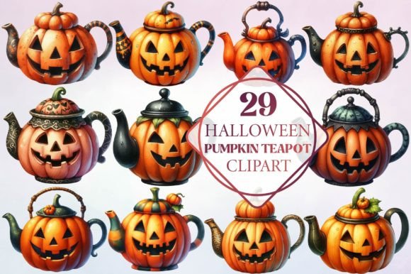 Halloween Pumpkin Teapot Clipart