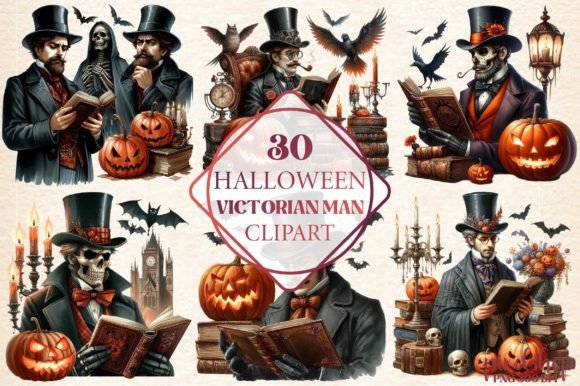 Halloween Victorian Man Clipart for Vintage Designs