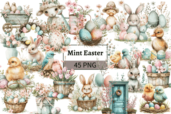 Pastel Mint Easter Illustration Bundle