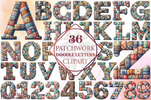 Patchwork Doodle Letters Clipart: Creative Font for Modern Design
