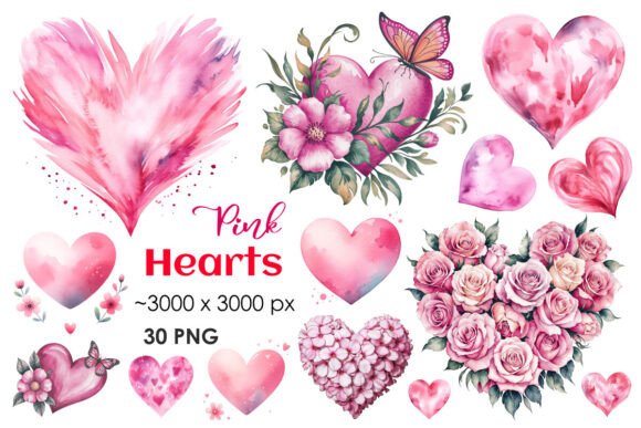 Pink Hearts Set Valentines PNG Clipart