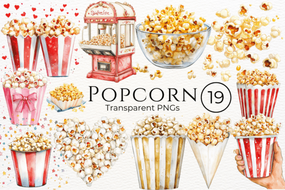 Popcorn Watercolor Clipart: Hand-Painted Charm for Modern Design