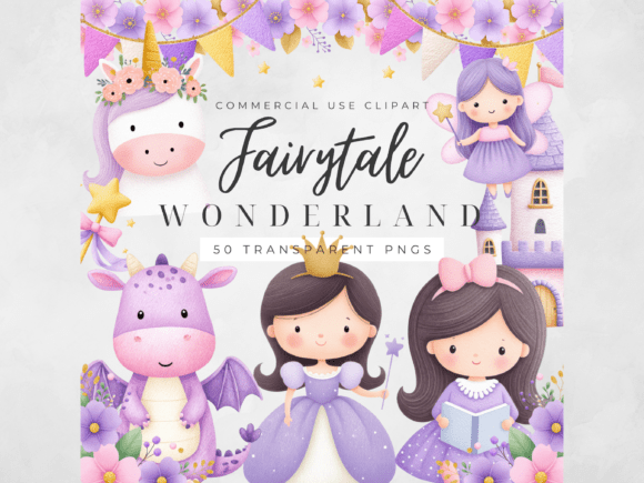 Princess Fairytale Watercolor Clipart: Enchanting Design Assets