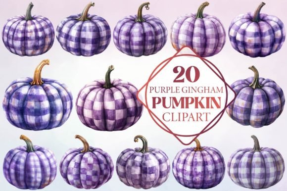 Purple Gingham Pumpkin Clipart for Fall Design Projects