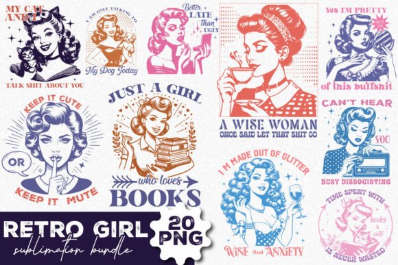 Retro Girl Quotes PNG Sublimation Bundle