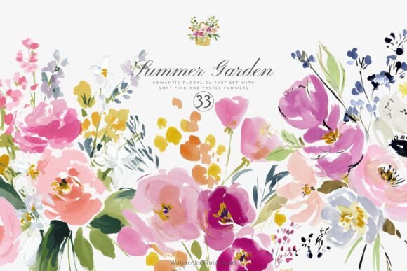 Romantic Summer Garden Watercolor Floral Font