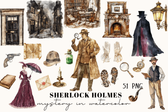 Sherlock Holmes Watercolor Clipart