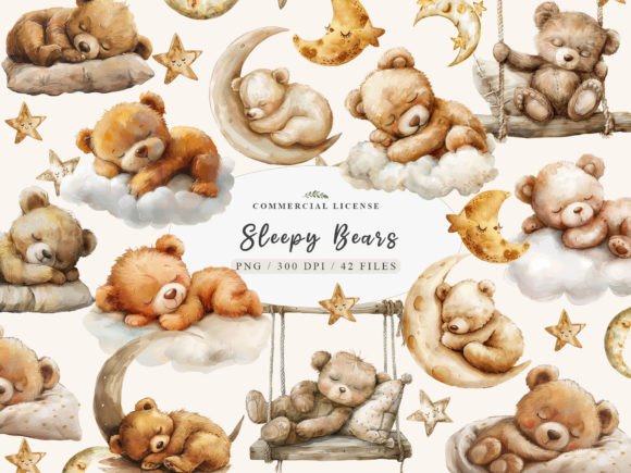 Sleep Bears Clipart & Teddy Bear Clipart for Designers