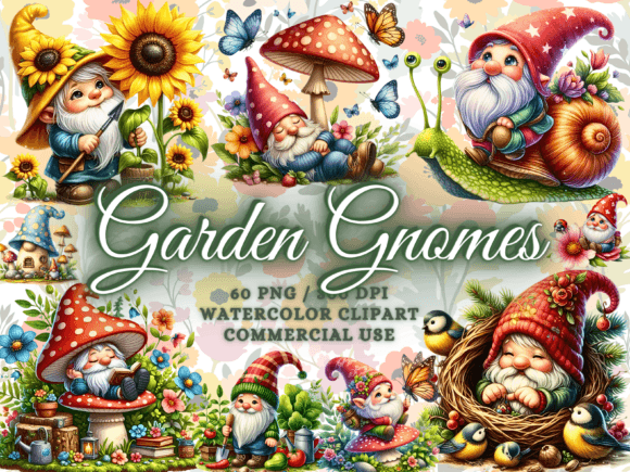 Spring Garden Gnomes Clipart for Creative Projects