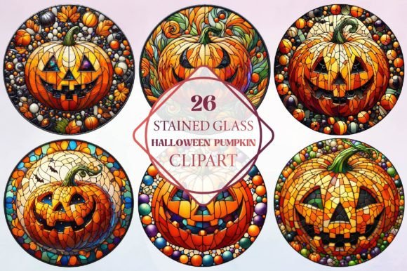 Stained Glass Halloween Pumpkin Clipart for Design Projects