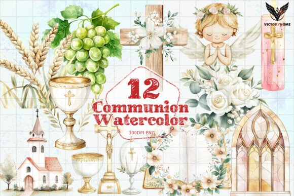 The Charm of Cute Communion Watercolor PNG