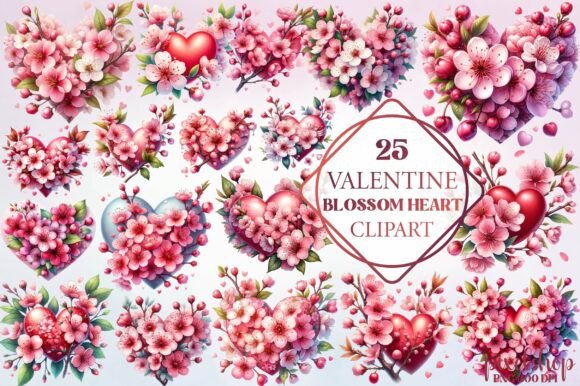 Valentine Blossom Heart Clipart for Designers