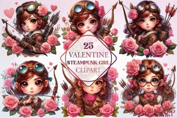 Valentine Steampunk Girl Clipart: A Design Asset for Bold Branding