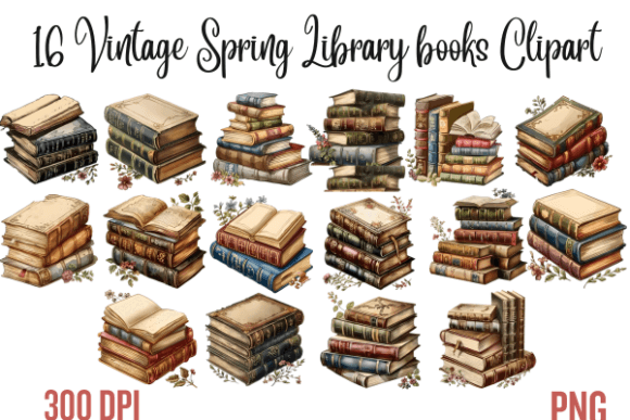 Vintage Spring Library Books Clipart