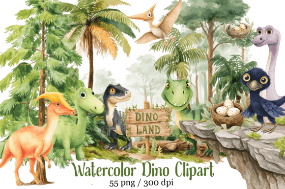 Watercolor Baby Dino for Party Design