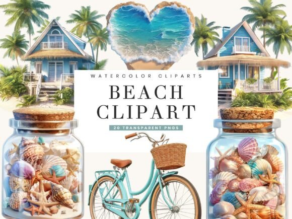 Watercolor Beach Clipart Bundle: A Creative Font for Modern Design