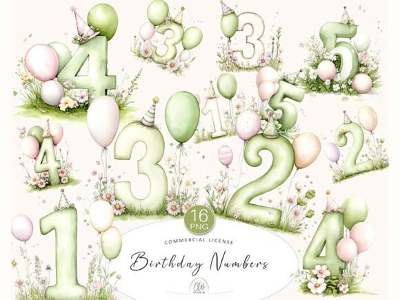 Watercolor Birthday Numbers Clipart