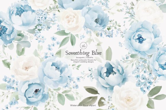 Watercolor Blue Florals Wedding Bouquets