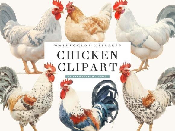 Watercolor Chicken Farmhouse Clipart for Creative Projects