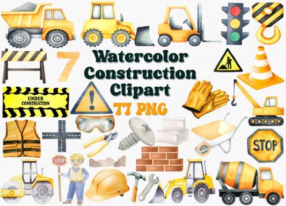 Watercolor Construction Clipart Set