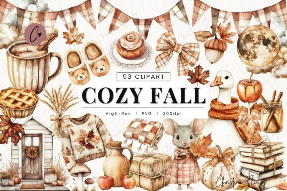 Watercolor Cozy Fall Clipart Bundle: Warmth and Texture for Seasonal Projects
