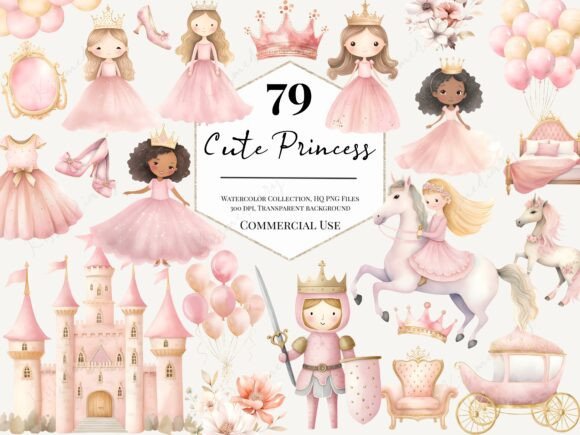 Watercolor Cute Princess Clipart