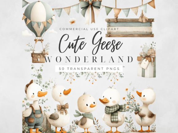 Watercolor Farm Clipart: Ducks, Geese, and Rustic Charm