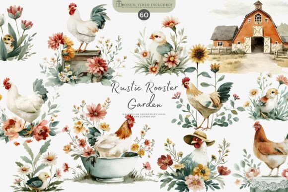 Watercolor Farmhouse Decor Chicken Set for Design