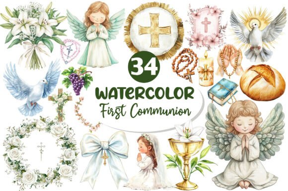 Watercolor First Communion Clipart for Thoughtful Design Projects
