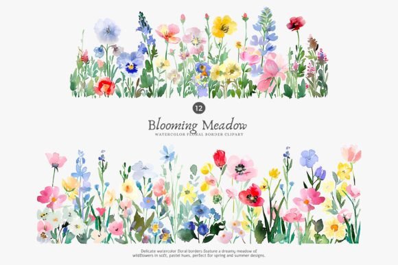 Watercolor Flowers Floral Border Set