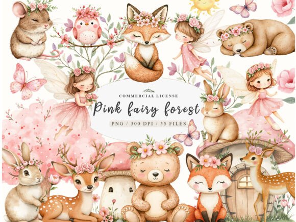 Watercolor Garden Fairies Floral Animals