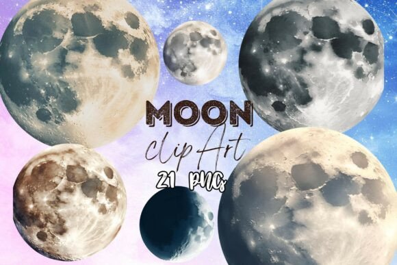Watercolor Moon Clip Art Graphics for Designers