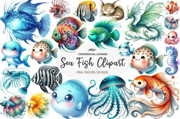 Watercolor Sea Fish Clipart: A Versatile Design Asset